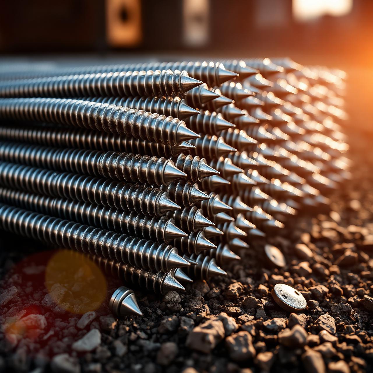 Stack of galvanized steel ground screws